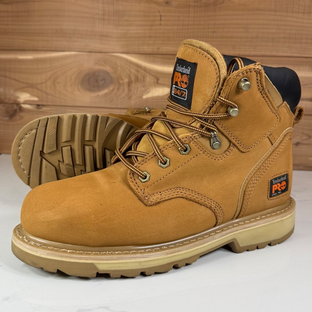 Timberland PRO Pit Boss 6 Inch Steel Toe Work Boots Wheat Nubuck 33031 Mens 9W